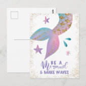 Wees een Zeemeermin en maak Golven Positief Citaat Briefkaart (Voorkant / Achterkant)