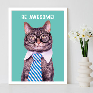 "WEES FANTASTISCH!" Katten das & Bril, Teal Je Ber Poster