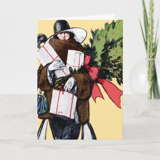 "WEES FEESTELIJK!" ART DECO VAKANTIE SHOPPER FEESTDAGEN KAART (Voorkant)