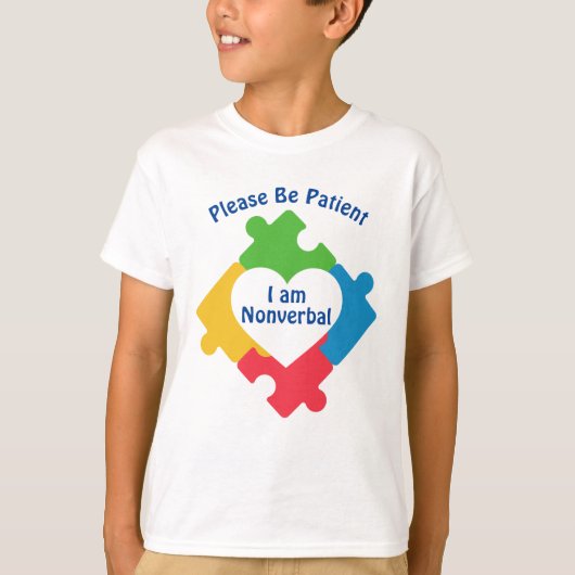 Wees geduld, ik ben non-verbaal Cute Autism Kinder T-shirt (Voorkant)