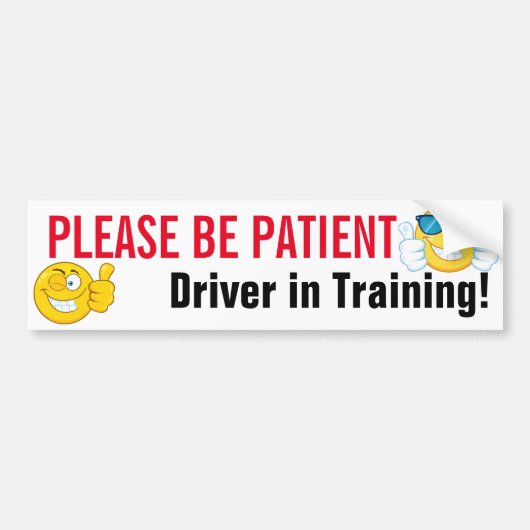 Wees geduldig, driver in training Emoji Bumpersticker (Voorkant)