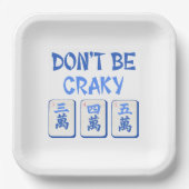 Wees geen Craky Mahjong Blue Crak Tegels Papieren Bordje (Voorkant)
