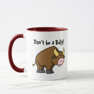 Wees geen pestkop, schattige cartoon stier met boo mok
