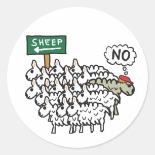 Wees geen schapen ronde sticker
