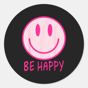 Wees gelukkig 70s 80s roze glimlach gezicht gelukk ronde sticker