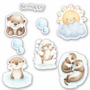Wees Gelukkig Blauwe Rivier Schattige Otter Sticker