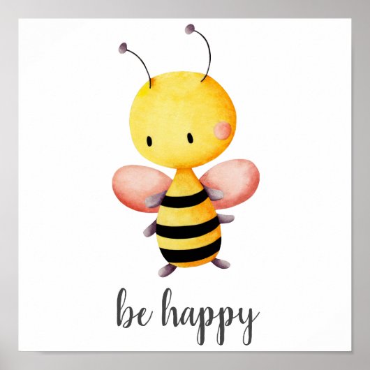 Wees Gelukkig Cute Bij Vliegende Kinderen Slaapkam Poster (Voorkant)