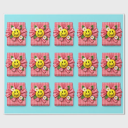 Wees Gelukkig Gingham Cadeauverpakking Cadeaupapier (Vlak)