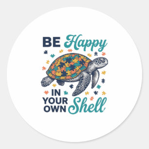 Wees Gelukkig In Je Eigen Schil Schildpad Shirt On Ronde Sticker