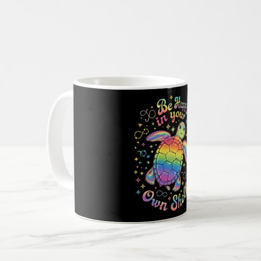 Wees gelukkig in je eigen Shell Rainbow Turtle aut Koffiemok (Voorkant links)