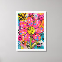 Wees Gelukkig Kleurrijke Bloem Pop Art