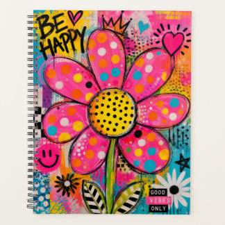 Wees Gelukkig Kleurrijke Bloem Pop Art Planner