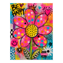 Wees Gelukkig Kleurrijke Bloem Pop Art