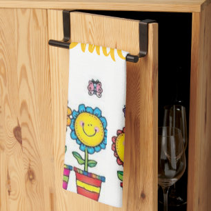 Wees gelukkig Lach Zonnebloemen Keuken Handdoek