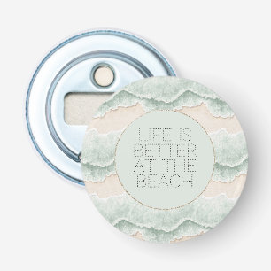 Wees Gelukkig Mint Cirkel Strand Aqua Golven Button Flesopener