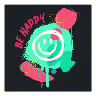 Wees Gelukkig Smiley Mint & Roze Graffiti Straatku Foto Afdruk