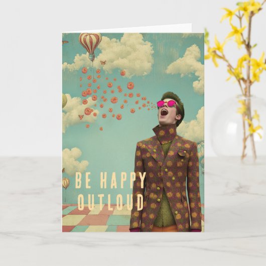 Wees Gelukkig| Surrealistische Kunst Kaart (Gele Bloem)