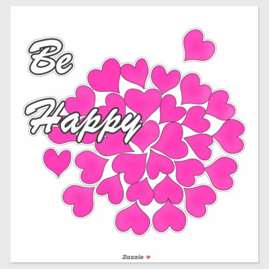 Wees gelukkig, typografie, wens, hart, bruiloft, l sticker (Vel)