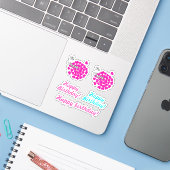 Wees gelukkig, typografie, wens, hart, bruiloft, l sticker (Laptop met iPhone)