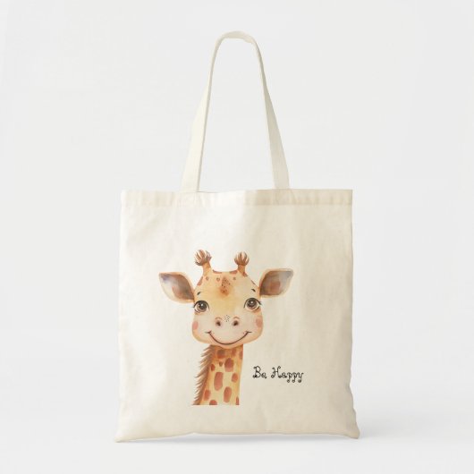 Wees Gelukkige Giraffe Olifant Tote Bag (Voorkant)