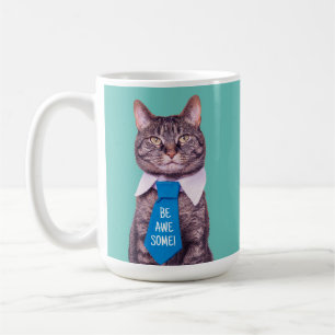 "WEES GEWELDIGE!" Cat in Blue Stropdas, of uw beri Koffiemok