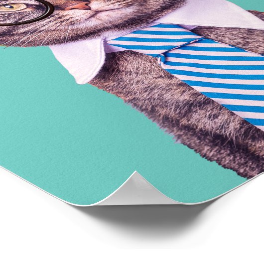 "WEES GEWELDIGE!" Cat Stropdas & Glasses, Blauwgro Poster (Hoek)