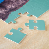 "WEES GEWELDIGE!" Kat in Blauw Stropdas, Blauwgroe Legpuzzel (Zijkant)
