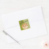 Wees Gracieus Oranje keukenkat groen Vierkante Sticker (Envelop)