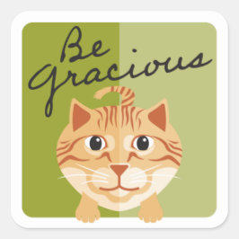 Wees Gracieus Oranje keukenkat groen Vierkante Sticker