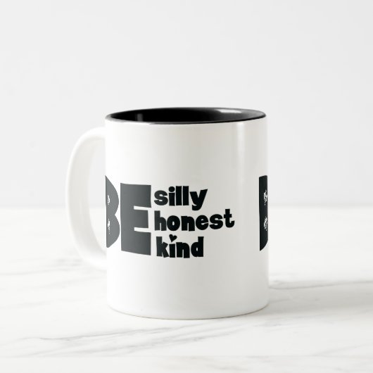 Wees Grappig Ehrlijk Vriendelijk Inspirerend Tweekleurige Koffiemok (Voorkant links)