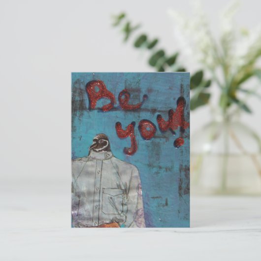 Wees grappig Penguin Mixed Media Briefkaart (Staand voorkant)