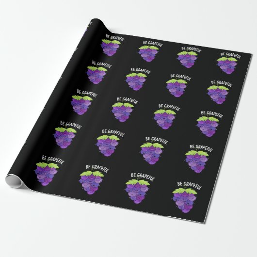 Wees Grappige Grape Bunch Pun Dark BG Cadeaupapier (Uitgerold)