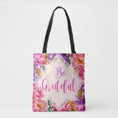 Wees Grateful Pink Peony Canvas tas (Voorkant)
