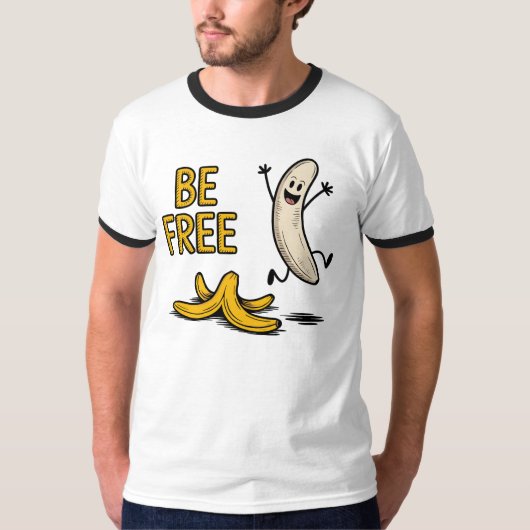 Wees gratis banaan – Grappige geschilde fruit grap T-shirt (Voorkant)