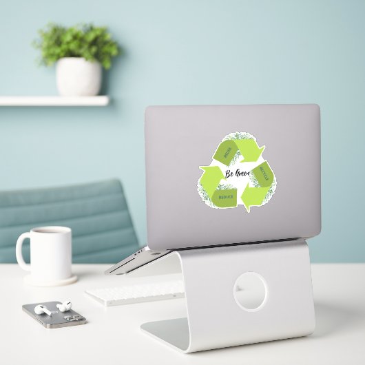 Wees groen, beperk, hergebruik, Recyclen Sticker (Laptop op bureau)