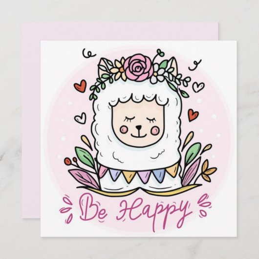 Wees Happy Llama Feestdagenkaart (Voorkant / Achterkant)