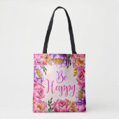 Wees Happy Peony Canvas tas (Voorkant)