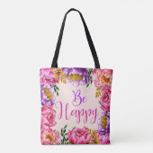 Wees Happy Peony Canvas tas (Achterkant)