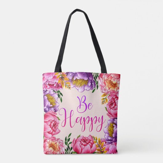 Wees Happy Peony Canvas tas (Achterkant)