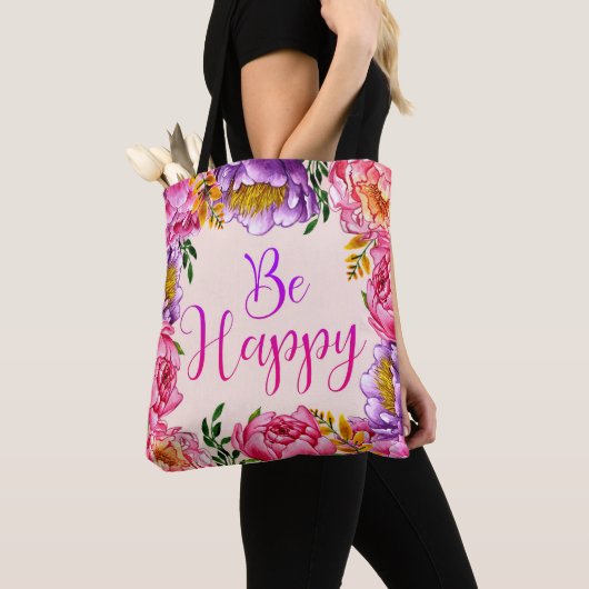 Wees Happy Peony Canvas tas (Dichtbij)