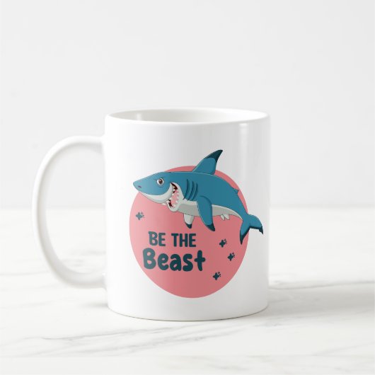 Wees het Beest Kawaii Happy Blue Shark op Roze Koffiemok (Links)