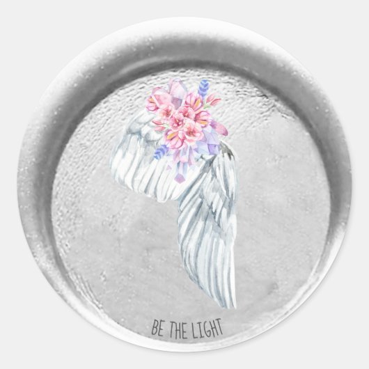 *~* WEES HET LICHT Engelenvleugel Boho Nep Zeerook Ronde Sticker (Voorkant)