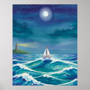 Wees het licht om je te leiden, Zeilboot Vuurtoren Poster