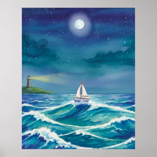 Wees het licht om je te leiden, Zeilboot Vuurtoren Poster (Voorkant)