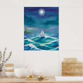 Wees het licht om je te leiden, Zeilboot Vuurtoren Poster (Keuken)