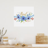 Wees Humble en Sint-blauwe waterverf bloemen Poster (Keuken)