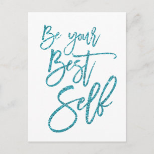 Wees je beste zelf Motivatie quote Blue Sparkly Briefkaart