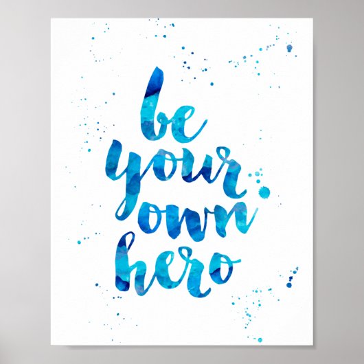 Wees je eigen Hero | Blauwe Waterverf Art Print (Voorkant)
