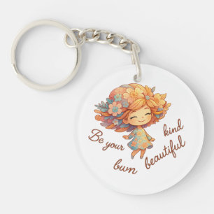 Wees je eigen soort mooi - Schattige bloemenmeisje Sleutelhanger