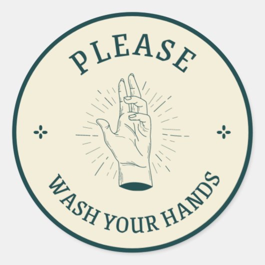 WEES JE HANDEN. RONDE STICKER (Voorkant)